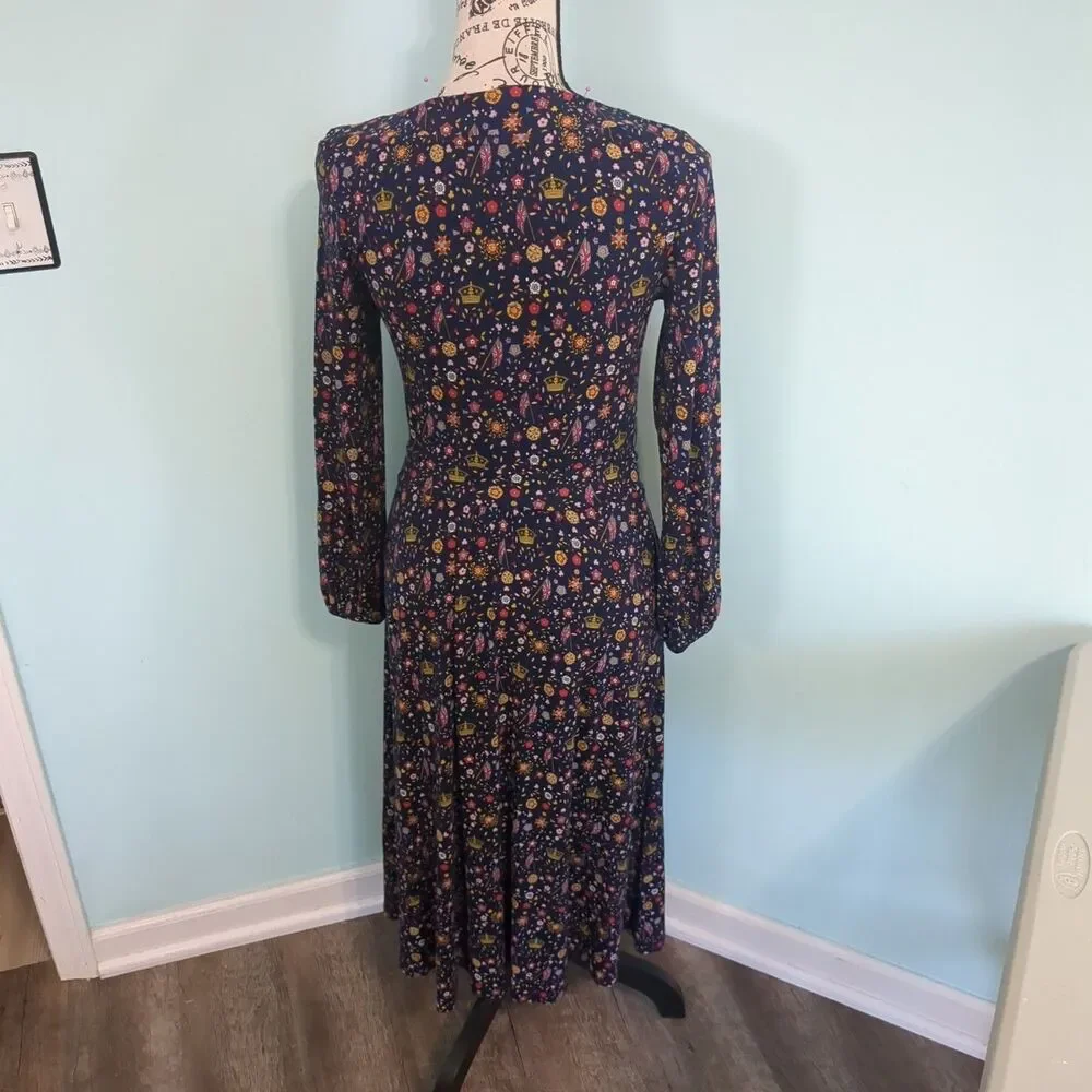 Boden Sasha Navy Blue Crown Flag Royal Print Jersey Midi Dress 4